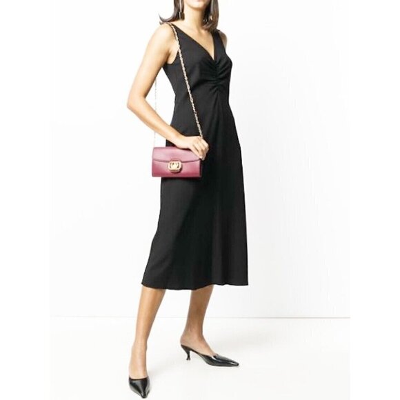 Vince Sz S Black Stretch Crepe Double V Neck Ruched Midi Dress - Picture 4 of 16